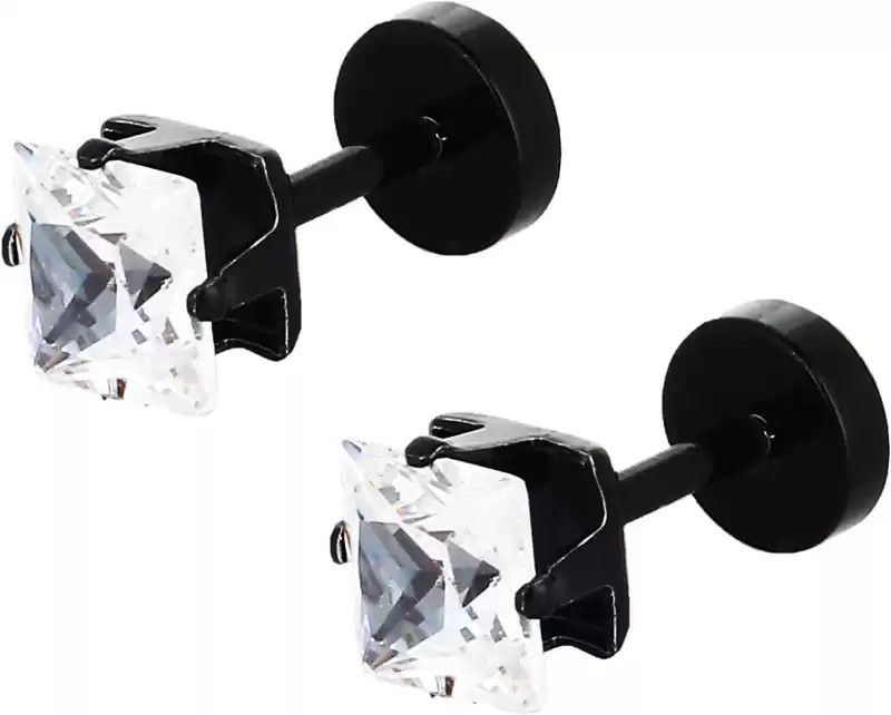 White Crystal Black Glittering Square Studs Cubic Zirconia Stud Earring 1 Pair White Zircon Metal Stud Earring
