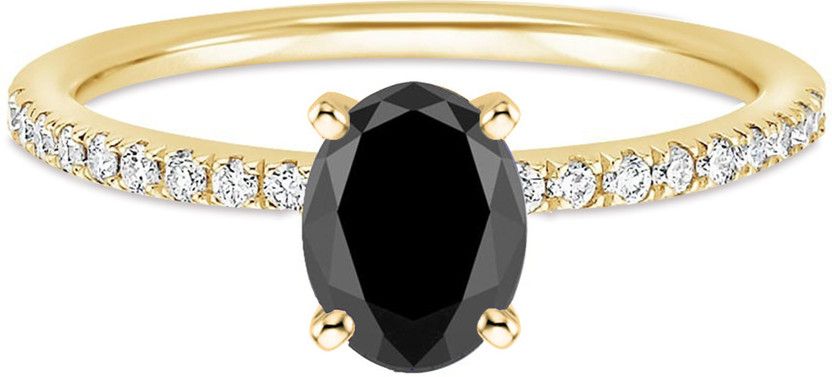 Oval Shape Black Diamond Engagement Ring For Women 14K Gold Finish Diamond Matching Band Sterling Silver Diamond Gold Plated Ring