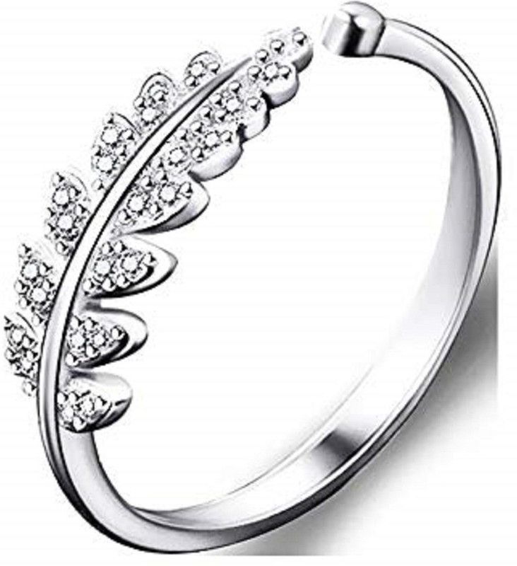 Silver Plated Adjustable Leaf Ring For Girl and Women in Wooden Box Silver Crystal Copper Plated Ring