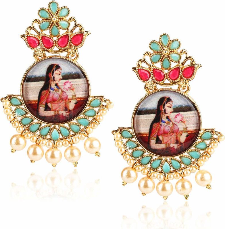 Rajwada Stylish Traditional Pearl Chandbali Earrings Pearl Copper Chandbali Earring