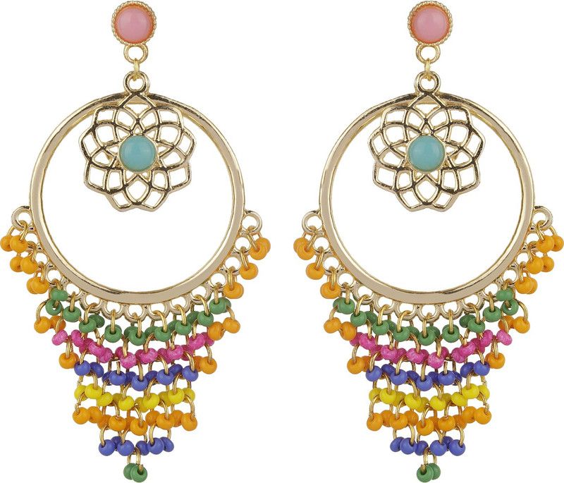 Multicolor Seed Bead Earrings for Girls - Golden Alloy Brass & Copper Made in India Earrings for Girls & Women's Fashion Jewelry Earrings Top & Best Earrings for Girls & Women's Alloy Jhumki Earring
