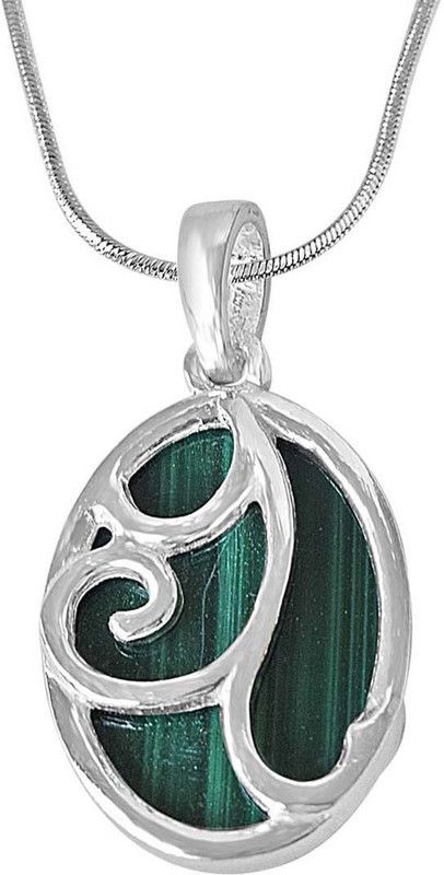 Trendy Dark Green Oval Shaded Malachite & Silver Pendant with 18" Silver Finished chain (SDS230) Malachite Metal Pendant