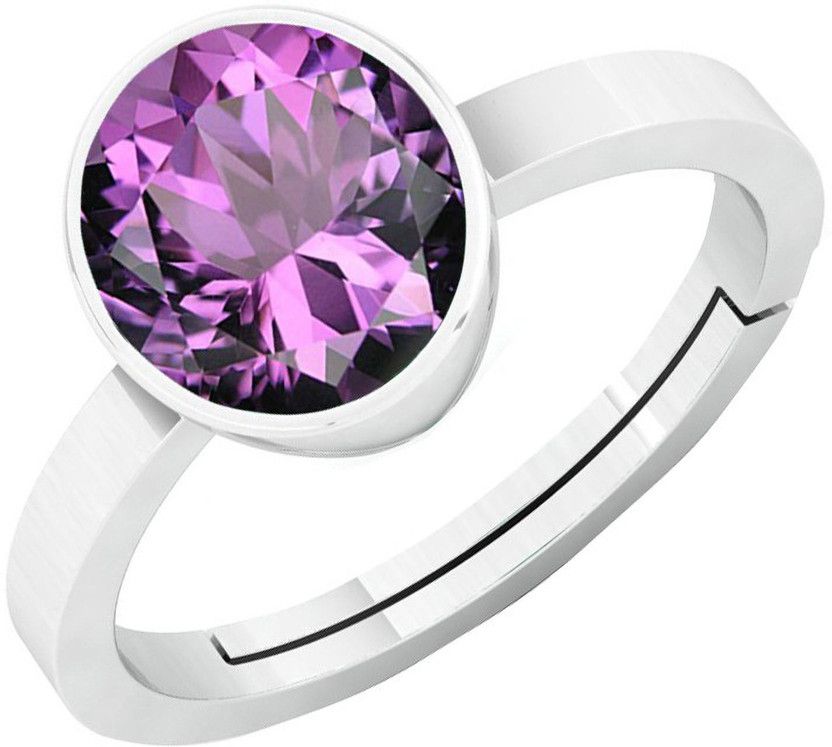 11.25 Ratti Amethyst Katela Silver Plated Adjustable Ring Metal Amethyst Rhodium Plated Ring