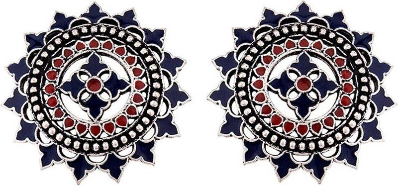 Mandla Enamel Embellished Oxidised Silver Brass Stud Earring