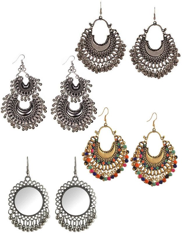 Pack of 4 Tradiional Golden and Silver Mirror and Chandbali Jhumki Earrings Alloy Jhumki Earring