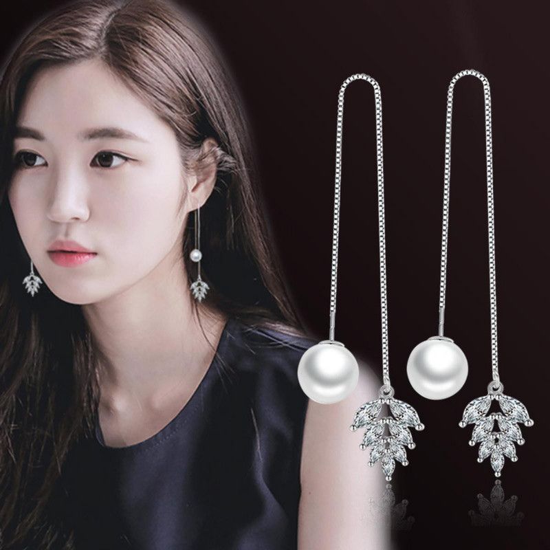 Classic Leaves Long Zircon Earring For Women & Girls Swarovski Zirconia Sterling Silver Drops & Danglers