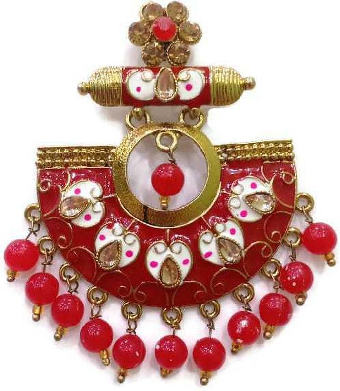 Red Colour Latest Chandbali Drop Earrings Beads Brass Chandbali Earring