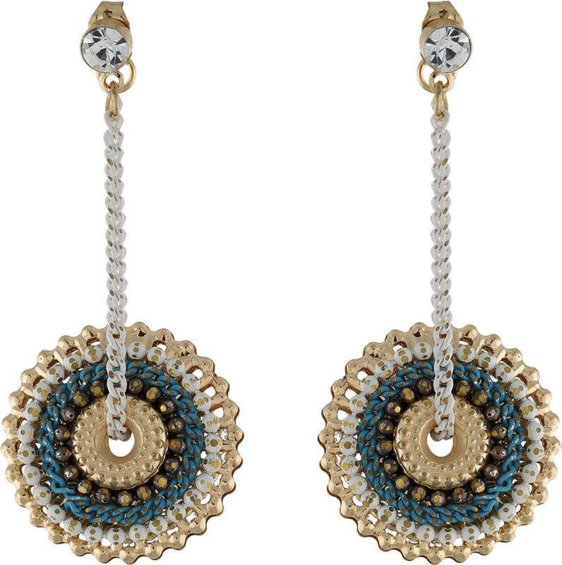 Stylish And Elegant Green Colour Long Alloy Drops & Danglers