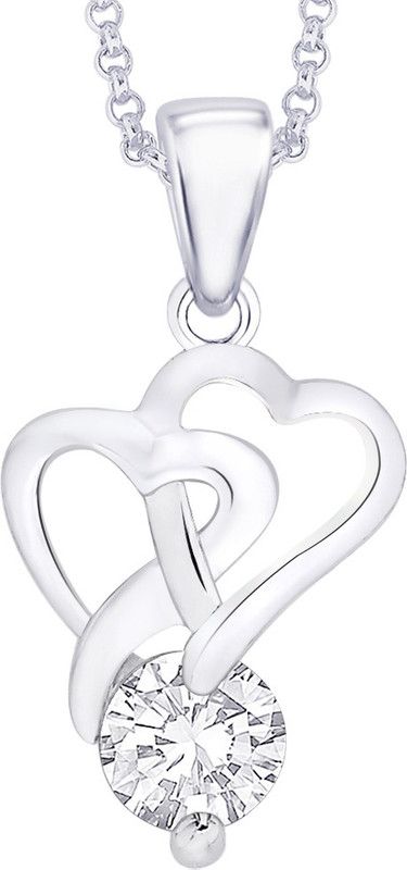 Overlap Twin Heart Rhodium Cubic Zirconia Sterling Silver Pendant