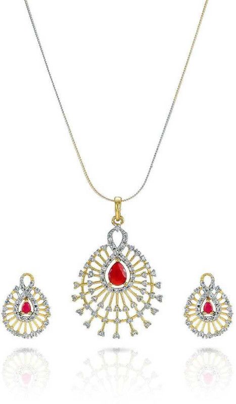 Brass Gold-plated Gold, Silver, Red Jewel Set  (Pack of 1)