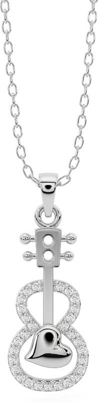 925 Sterling Silver Guitar Pendant for Girls & Women Cubic Zirconia Rhodium Plated Silver Necklace Set