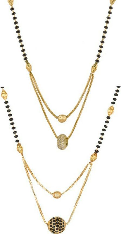 One Gram Gold Plated Combo Of Stylish Mangalsutra Necklace Meenakari Mangalsutra Tanmaniya Nallapusalu Black bead Fancy Chain For women & girl brass Alloy Mangalsutra/Tanmaniya (GMJ174) Brass, Alloy Tanmaniya