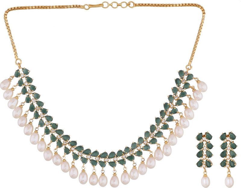 Mother of Pearl, Silver Rhodium Green, White Jewel Set  (Pack of 1)