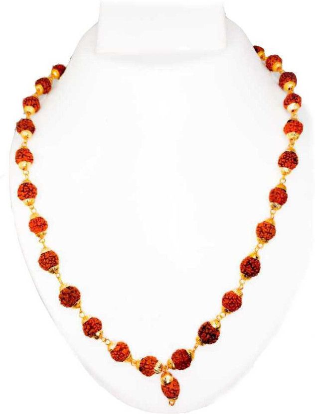 36 Beads Rudraksha Mala with Gold Cap for Unisex Wood Chain Wood Chain Set