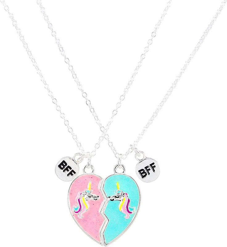 Best Friend Forever Jewelry, Pink And Blue Locket with Chain Pendant Necklace Brass Chain