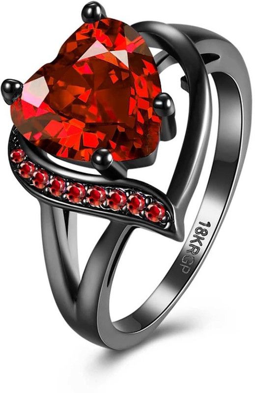 Blood Red Heart Stone Craved Stylish Ring for Women And Girl Stainless Steel Cubic Zirconia Rhodium Plated Ring
