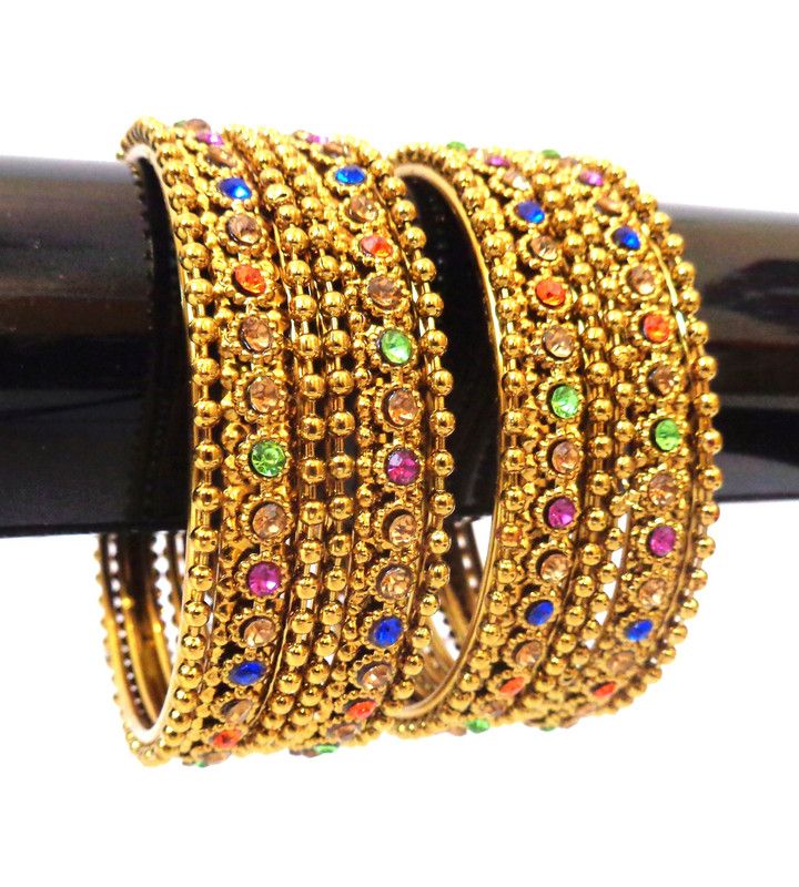 Brass Zircon Gold-plated Bangle Set  (Pack of 12)