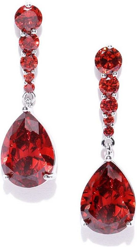 Elegant Latest Fashion Silver Plated Red Crystal designer Drop Earrings Alloy Drops & Danglers