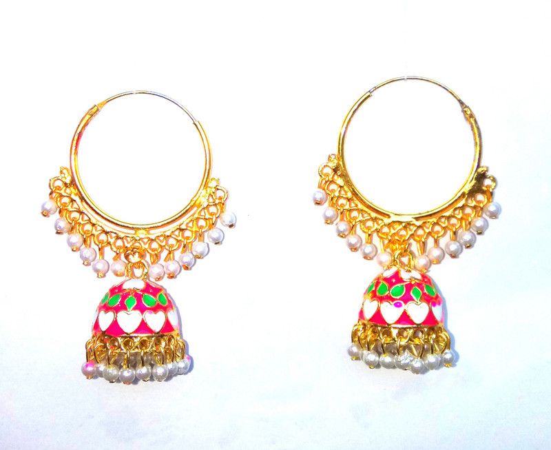 Oxidized Gold Plated Meenakeri design Bali Jhumka Earrings Beads Alloy Jhumki Earring