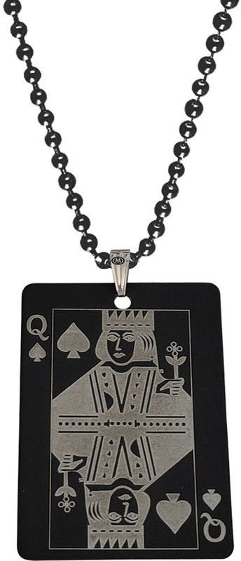 Queen of Spades Hearts Casino Fortune Playing Card Men Jewelry Rhodium Stainless Steel Pendant