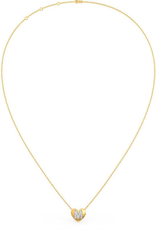 Candere by Kalyan Jewellers 14K (585) Yellow Gold & Diamond M Pendant With Chain for Women 14kt Diamond Yellow Gold Pendant
