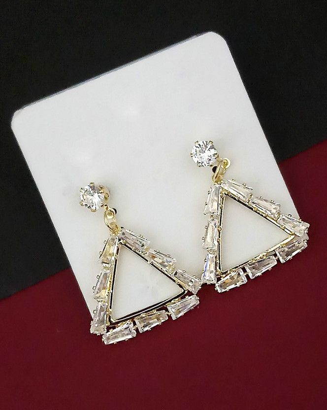 JewelMaze Gold Plated AD stone Dangler Earrings Metal Drops & Danglers