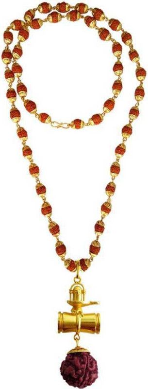 Rudraksha mala With Shivling Mahadev Damru Gold Plated Brass Chain Rudraksha Mala Gold-plated Wood, Brass