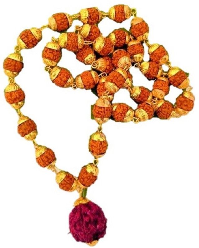 36+1 Big Rudraksha Mala with Golden Cap for Unisex Wood Chain Wood Chain Set