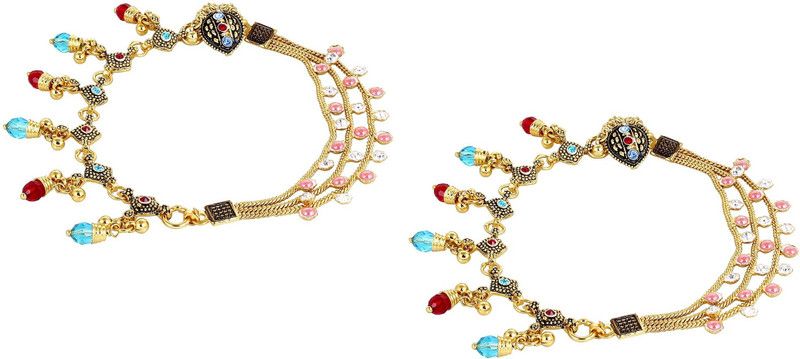 Saissa Crystal Pearl Multi-layer Chain Metal Anklet  (Pack of 2)