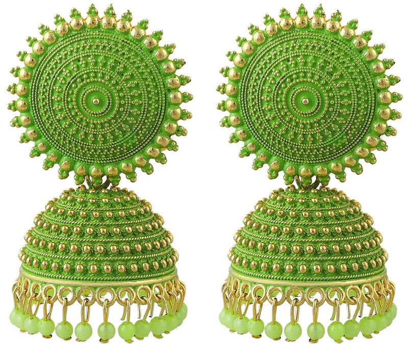 Jhumkas Earring For Girls and Women (Light Green Color) Brass Jhumki Earring Pearl Brass Jhumki Earring