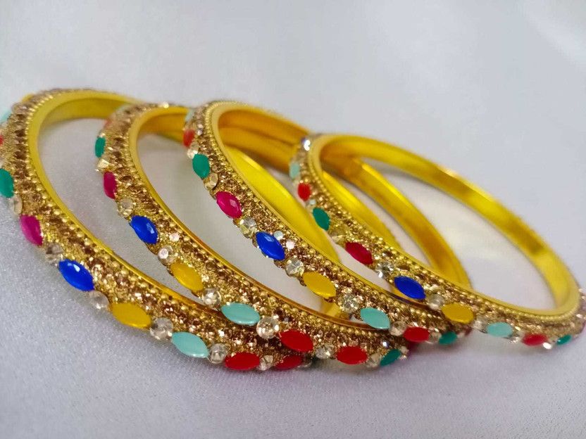 Metal Crystal Gold-plated Bangle Set  (Pack of 4)