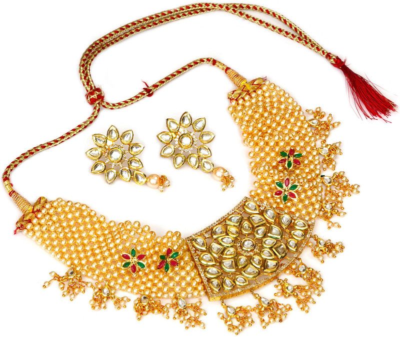 Glass Brass Yellow Jewel Set  (Pack of 1)