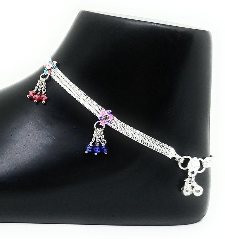 Jewelszone 1 Pair Special White Mystic Silver Anklets Alloy, Metal, Copper, Brass Anklet  (Pack of 2)