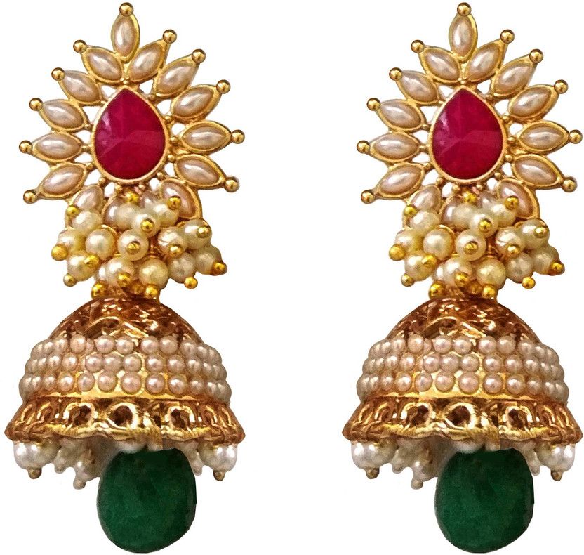 Traditional Pearl Multicolour Jhumka Jhumki Earrings Alloy Jhumki Earring
