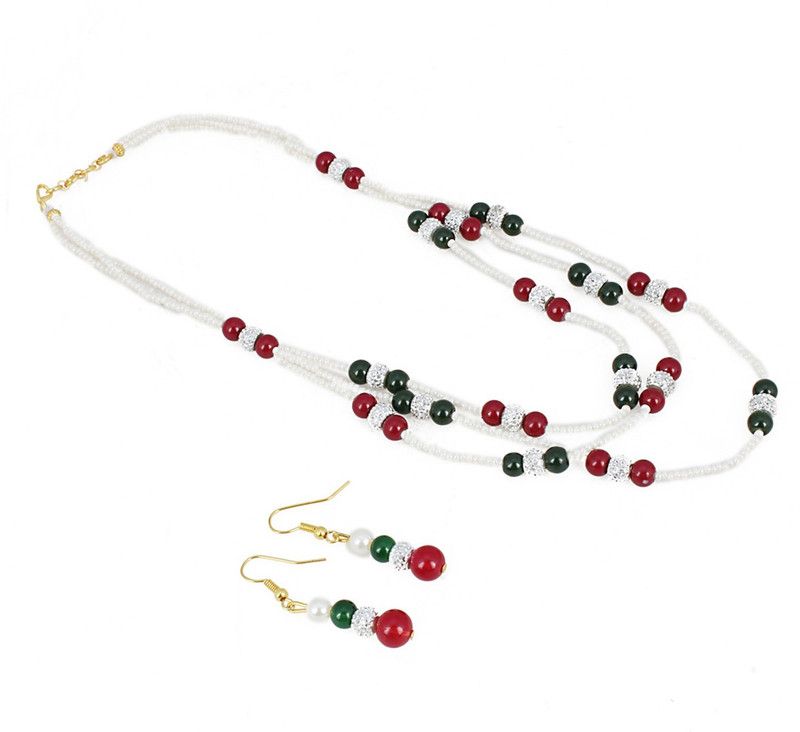 Mother of Pearl, Alloy Gold-plated White, Green, Gold, Red Jewel Set  (Pack of 1)