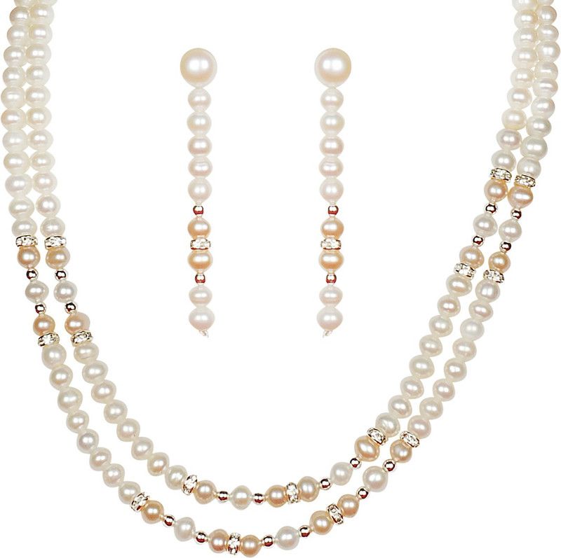 Mother of Pearl White, Rose Gold Jewel Set  (Pack of 1)