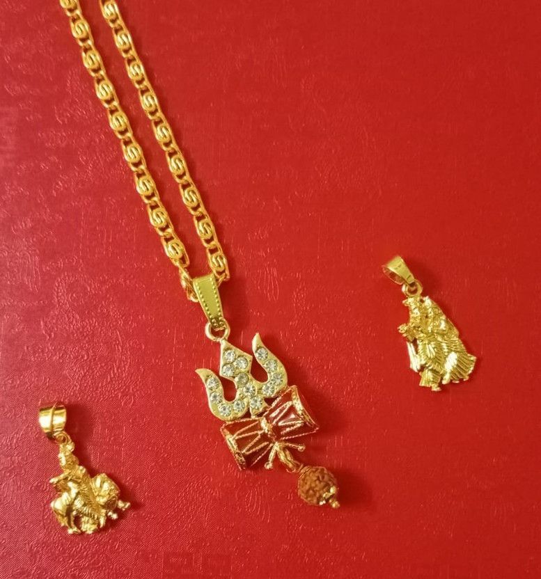 krishna , trishul and radha krishna gold plated (3 locket and 1 chain) Gold-plated Alloy Pendant