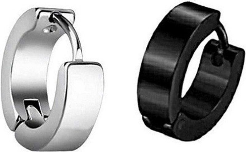 Stylish Colony Black & Silver Color Stainless Steel Piercing Hoop Earring Stainless Steel Hoop Earring