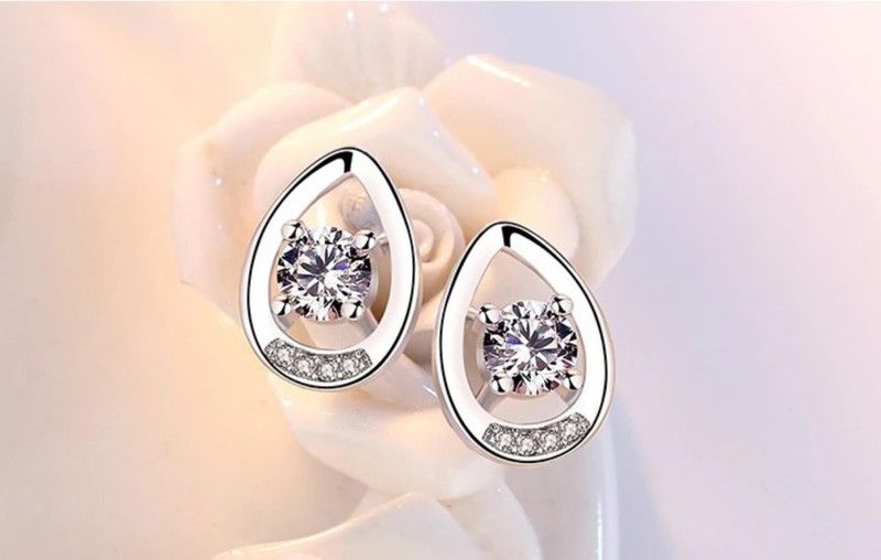 Drop Shape Elegant Silver Plated Zircon Stud Earring For Women & Girls Swarovski Zirconia Sterling Silver Stud Earring