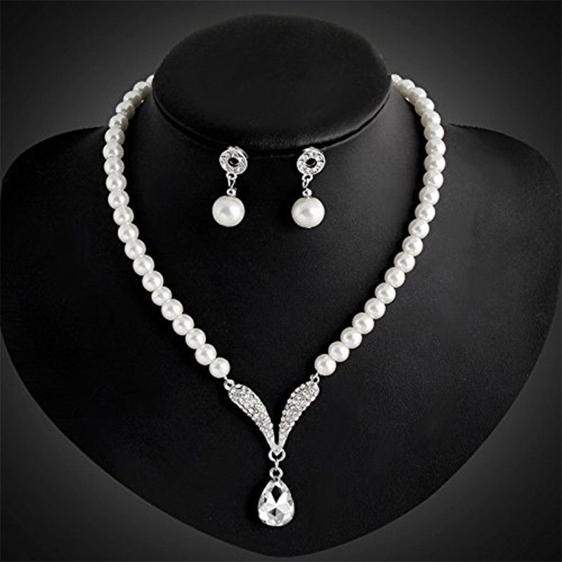 Alloy Jewel Set  (White, Silver)