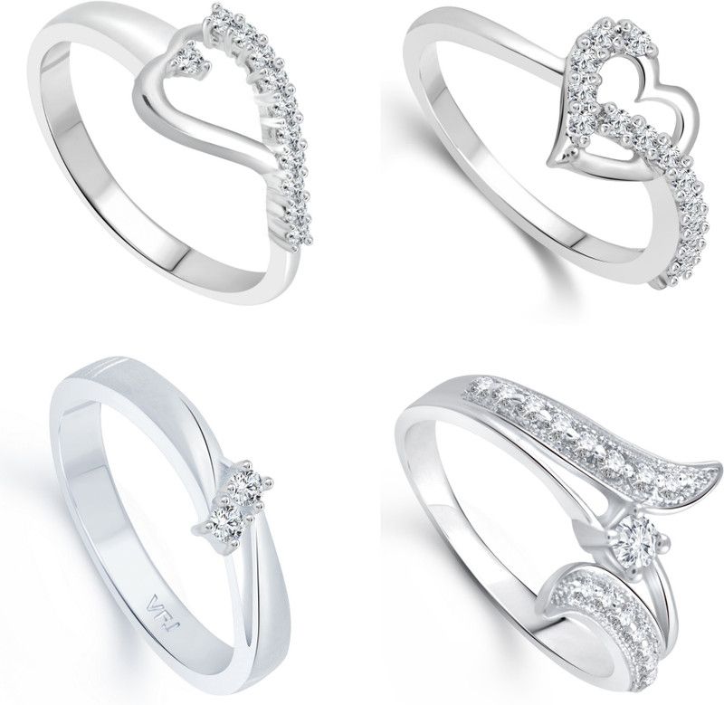1076-1002-1126-1035FRR- Regular Fit mix Size Combo Ring Set Alloy, Brass Crystal, Cubic Zirconia Platinum Plated Ring
