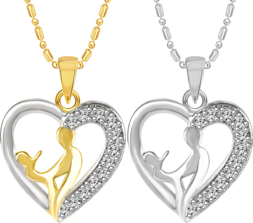 Heart Pendant with Chain for Women and Girls Gold-plated Cubic Zirconia Brass Pendant