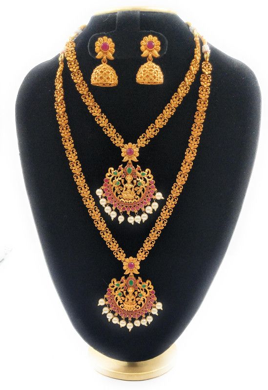 Metal, Copper Gold-plated Gold, Multicolor, Pink, Green, Red Jewel Set  (Pack of 1)