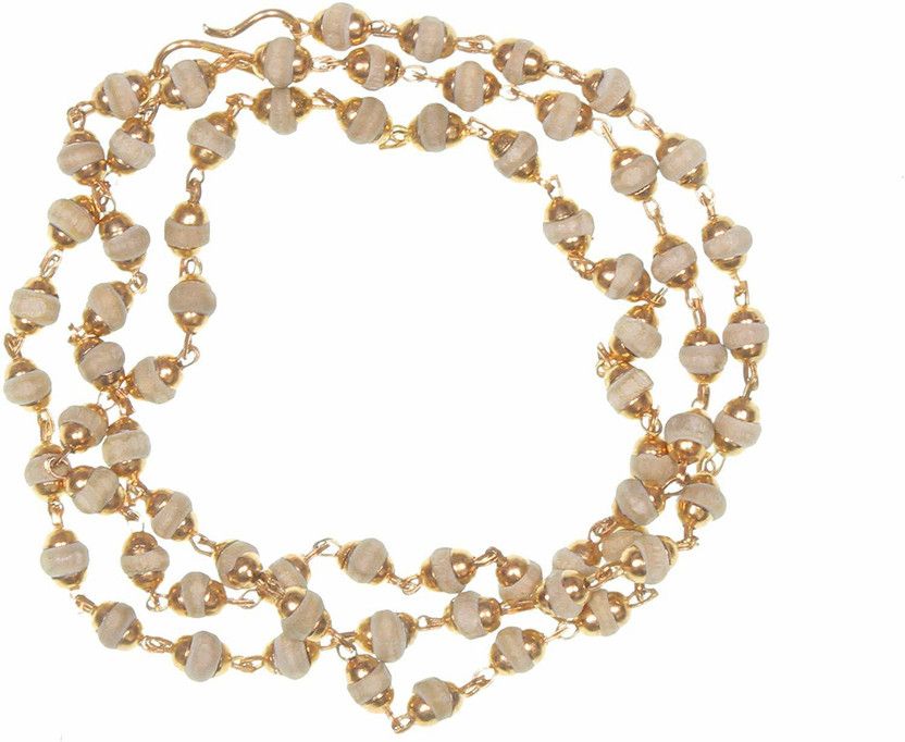 White Tulsi Mala Bead with Golden Cap Alloy Necklace 68 Beads Gold-plated Plated Wood Necklace