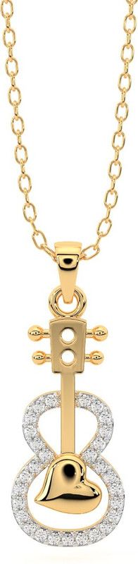 925Sterling Silver Gold Plated Guitar Pendant, Beautiful Gift for Girls & Women Cubic Zirconia Rhodium Plated Silver Chain