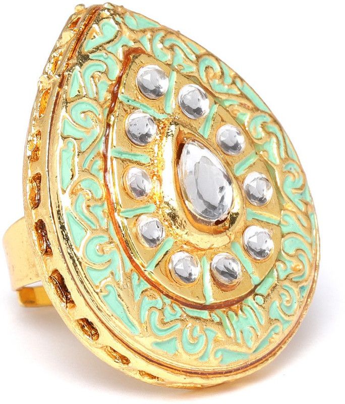 Kundan Enamel Gold Plated Ring