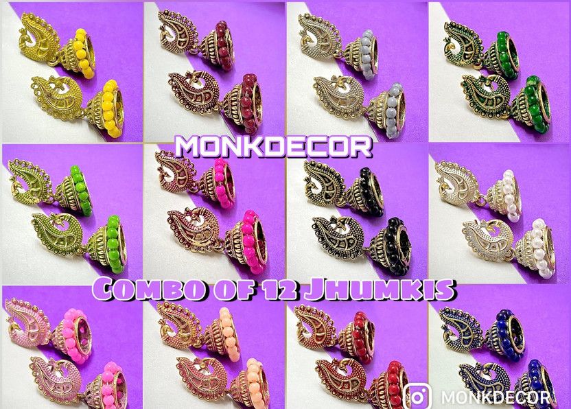 Attractive Western Indian Small Jhumki Pack of 12 Pairs Alloy Jhumki Earring