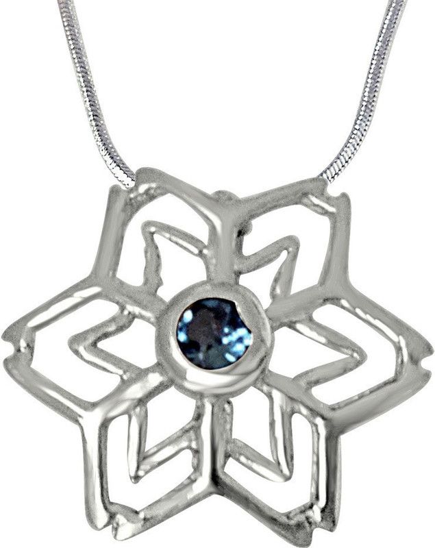 Blooming Flower - Floral Shaped Blue Topaz & 925 Sterling Silver Pendant with 18 IN Chain (SDP452) Sterling Silver Topaz Sterling Silver Pendant