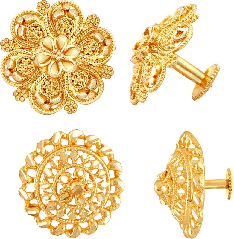 Traditional South Screw Back 1 one gram gold wedding bridal Stylish fancy party wear Ethnic Indian Temple jewellery Studs Flower Ear rings for girls women Golden Fancy Micro Indian Antique Brass, Copper Stud Earring