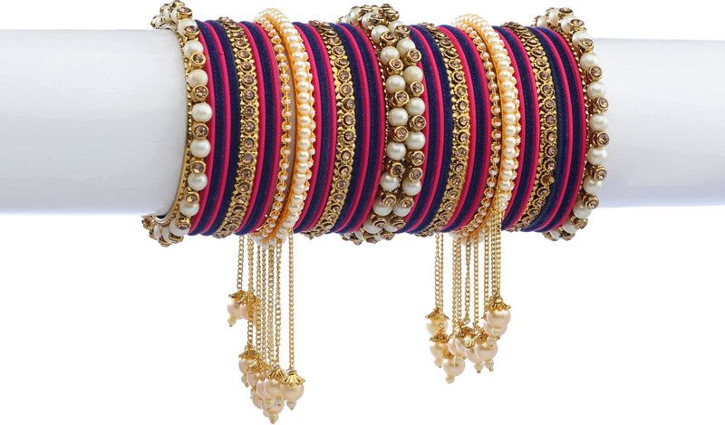 Metal Beads, Zircon Gold-plated Bangle Set  (Pack of 42)